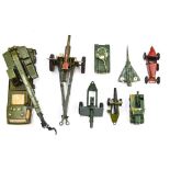 Playworn military field and air models, Lesney, Matchbox, Dinky,