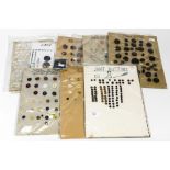 Numerous cards of buttons to include mother of pearl - linen - aberlone - glass - celerloid,