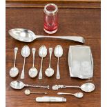 A group of silver spoons including a Peter and Ann Bateman tablespoon, London 1796 and tea spoons,