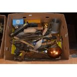 A box of tools and metalware