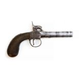 A 19th Century Percussion Pistol with 8.5cm barrel. Lockplate engraved with scrolling foliage.