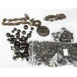 A bag of jet beads and bits, etc,