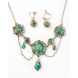 A Continental white metal and turquoise necklace,