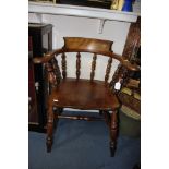 A pair of elm and beech captains chairs (2)