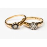 Two diamond set engagement rings, one 9ct gold approx diamond weight 0.