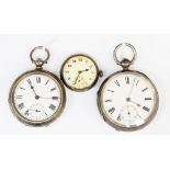 Two silver open faced pocket watches and a French watch (3)