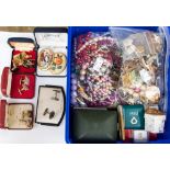 One box of costume jewellery to include 9ct watch bracelets, a 9ct gold front/back locket,