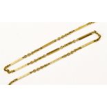 A 14ct gold chain, with chain and patterned bar details on a toggle and bolt ring clasp,