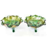 A pair of green Carnival glass dishes (2)