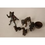 Cold painted metal novelty figures including Cat and fiddle, Elephant, Bulldog.