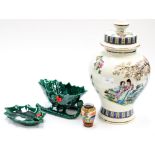 A Chinese baluster vase and cover together with a small Japanese vase and Christmas Japanese items