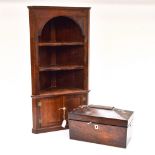 A Rosewood sarcaphagus tea caddy a/f and a mahogany collectors cabinet (2)