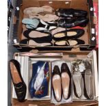 Two boxes of circa 1980s shoes etc, some boxed and unworn by Holmes,