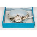 A lady's 'Yves Renand' quartz wristwatch with mother of pearl dial and sterling silver case and