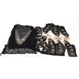 Remnants of a 1920s beaded dress black and pink chiffon embroidered with beads and stones,