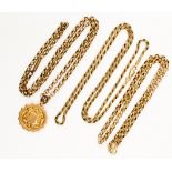 Three 9ct gold chains, comprising one 14'' belcher a/f,