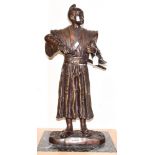 A large bronze figure of a Japanese Samuria warrier, in standing pose, signed Moreau,