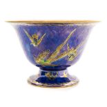 A Wedgwood lustre exotic bird bowl, footed form, with everted rim,