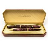 Conway Stewart 84 fountain pen and 28 pencil set, pink marbled, in original box,