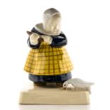 Jim Sevellec for Henriot, a Quimper faience pottery figure, Girl with Goose, polychrome glazed,
