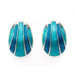 David Andersen, a pair of silver and enamelled shell earrings, blue and turquoise enamel,