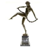 After Pierre Faguays, the dancer, bronze figure, modelled nude with floral garland, JB foundry mark,
