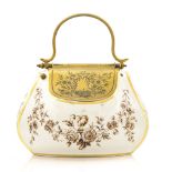 James MacIntyre, a ceramic and gilt metal biscuit barrel in the form of a handbag,