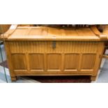 Rupert Griffiths, an Arts and Crafts, Cotswold School, carved oak blanket chest,