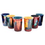 Six various pattern Poole pottery beakers (6)