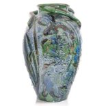 James Dewdney for C H Brannam, an Art Pottery vase, 1902, shouldered form with three handles,