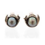 A pair of Scandinavian style pearl and silver earring studs