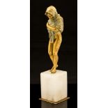 Dominique Alonzo (fl.1910-1930), Girl with Shawl, an Art Deco gilt bronze figure, on onyx base, 20.