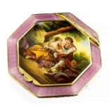 An Austrian silver gilt and enamelled compact, octagonal form with engine tuned pink enamel,