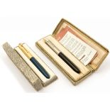 Parker 51 fountain pen, turquoise barrel, gold filled cap in associated box,