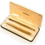 Parker 61 gold filled fountain pen and ballpoint pen, pinstripe design,