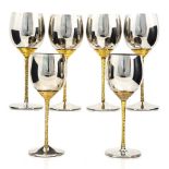 Stuart Devlin for Viners, six steel and gold plated wine goblets, circa 1970s,