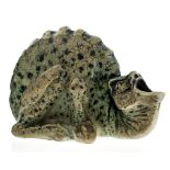 Martin Brothers, a Martinware grotesque inkwell, 1910, modelled as a lizard,