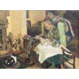 20th Century British School, Reading a Letter, oil on board, unsigned,