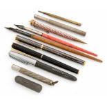 Platignum Pressmatic fountain pen with 14 carat gold nib, grey barrel with brushed steel cap,