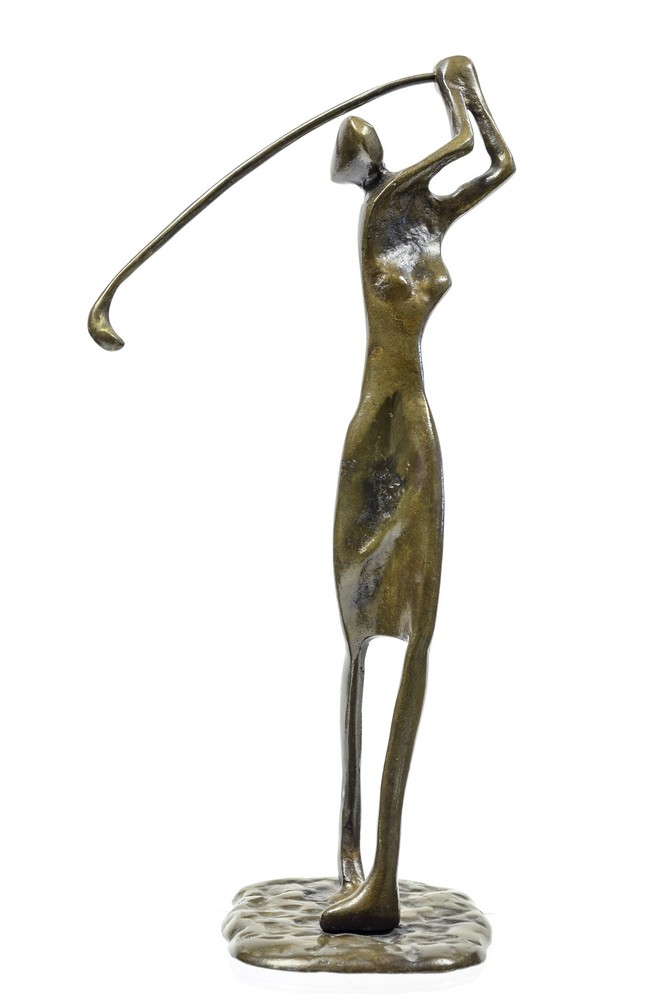 20th Century school, a Modernist bronze figure of a golfer, in swing,