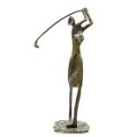 20th Century school, a Modernist bronze figure of a golfer, in swing,