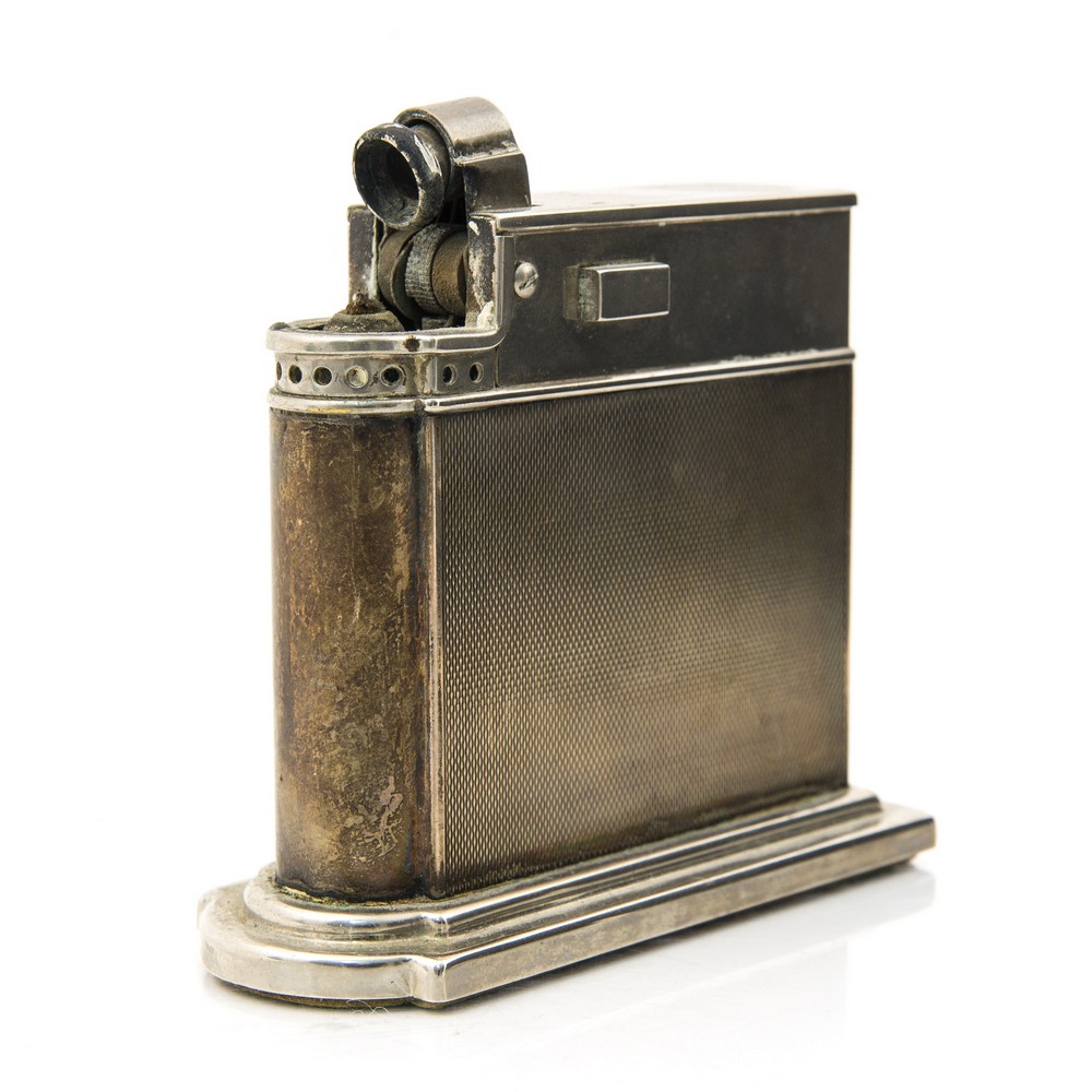 An Art Deco engine turned white metal and chrome table lighter by Rowenta - Image 2 of 3