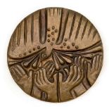 20th century bronze plaque of Peace Dove and hands, cast in relief,