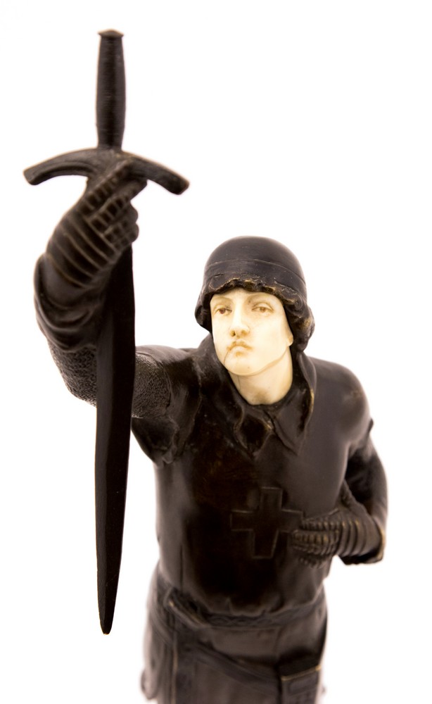 Julien Monier, Credo, a bronze and ivory figure of a knight with sword raised, - Image 2 of 2