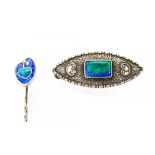 Charles Horner, an Arts and Crafts silver and enamelled brooch, lozenge form,