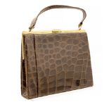 A 1940s Crocodile leather Martin Bag, suede interior, gilt fixings, 29cm wide,