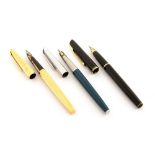 Waterman CF fountain pen, gold plated engine turned optic wave design, 18 carat gold nib,