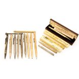 A collection of silver and rolled gold propelling pencils including Evershap, Yard-o-led etc.