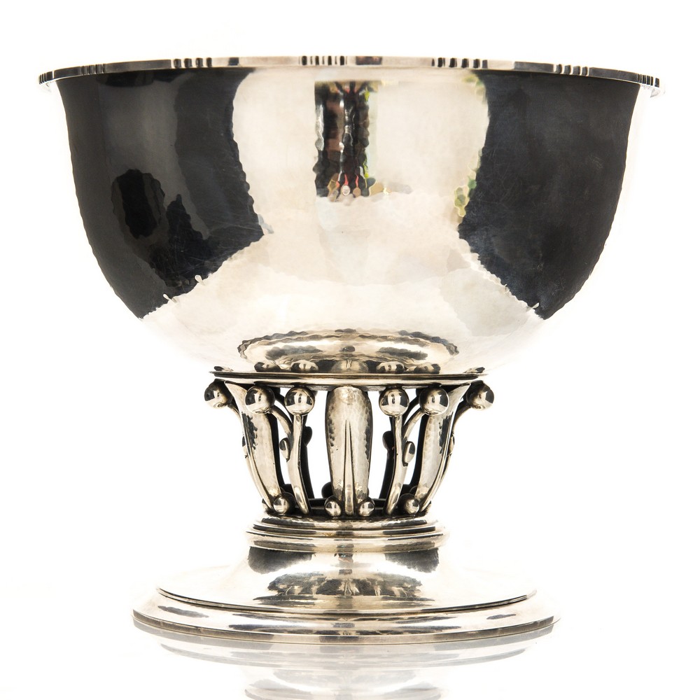 Georg Jensen, a Danish silver pedestal Louvre bowl, pattern 19A, designed circa 1914,