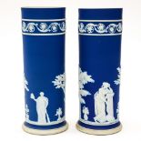 A pair of late Victorian Wedgwood dark blue Jasper dip sleeve vases (2)